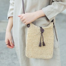 Mori Girl Tassels Straw Shoulder Bag Beach Handbag Tote Woven Zipper Buckle