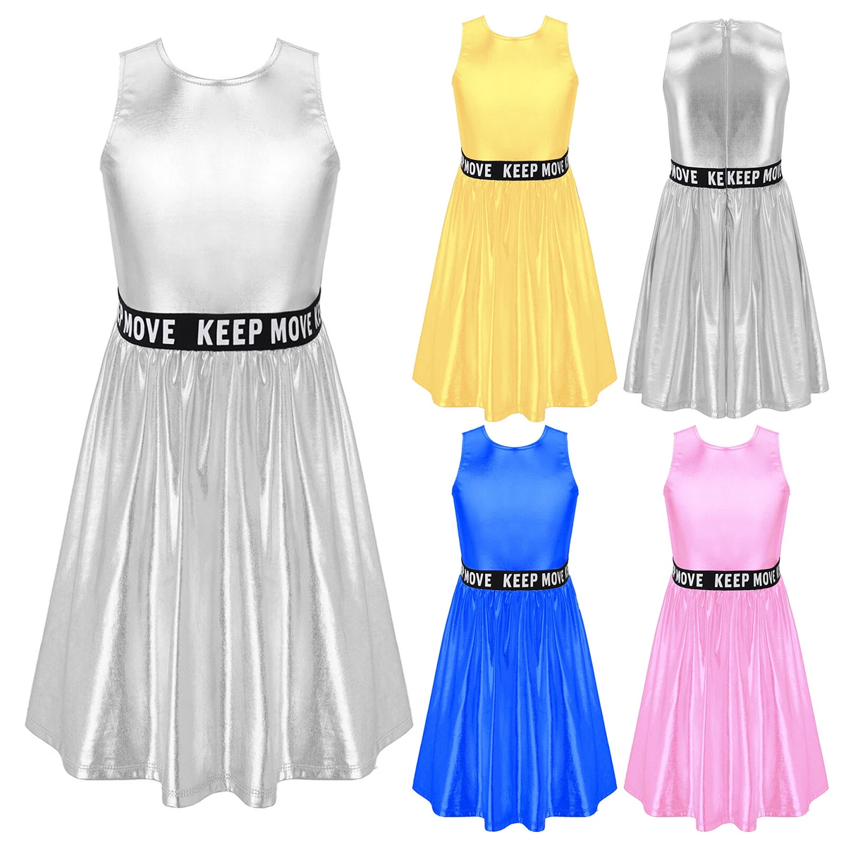 Kids Girls Metallic Sports Dance Dress Dancewear Tennis Dress