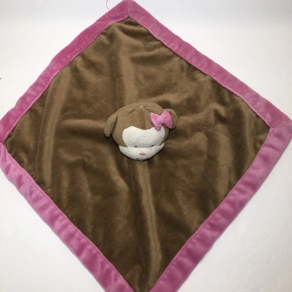 TIDDLIWINKS Brown Monkey Pink Bow Velour Security Blanket Lovey 99584 - Image 3 of 4