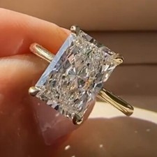 8.50 CTW Radiant Cut Moissanite Hidden Halo Wedding Ring 14K Yellow Gold Plated