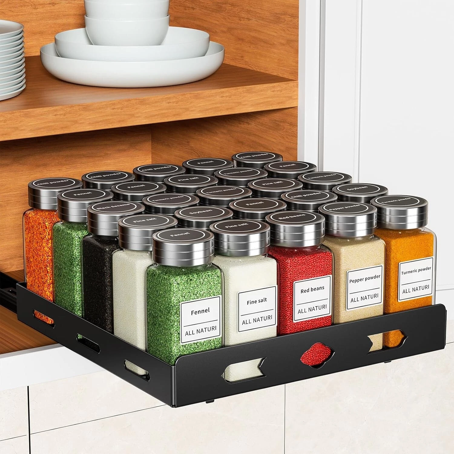 Cupboard Pull Out Spice Rack, Slide Drawer, up to 25 jars NEW UK Seller Metal