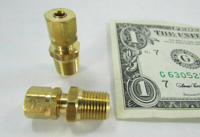 Lot 2 Brass Male Adapters 1/8'' OD Tube x 1/8'' NPT Compression Connector Fittings