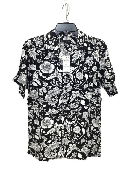 INC International Concepts Мужская рубашка из вискозы с коротким рукавом в цветочек, черная, Sz XS