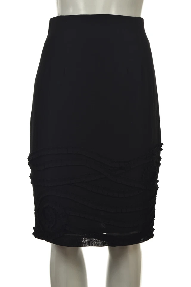 Catherine Malandrino Womens Skirt Size 4 Black Solid Pencil Knee Length Wool