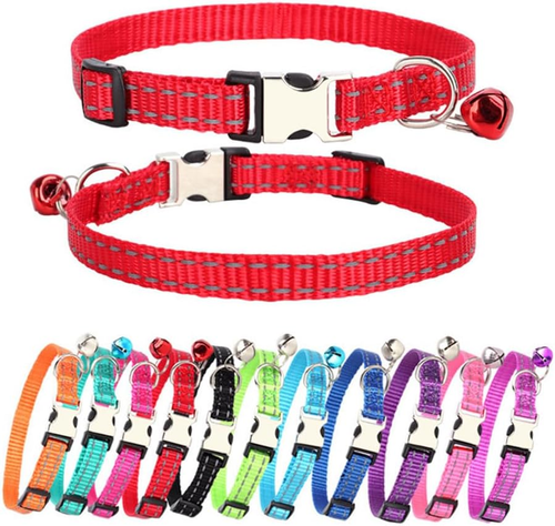 Dog Bell Collar, Reflective Nylon Metal Buckle XS Cat Collars for Tiny Pet Male - Picture 5 of 6