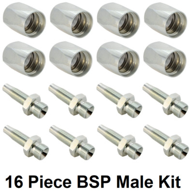16 Stck. 3/8 Zoll 2 Draht Wiederverwendbar Hydraulik Schlauchverschraubung/Einsatz Stecker BSP Reparatursatz