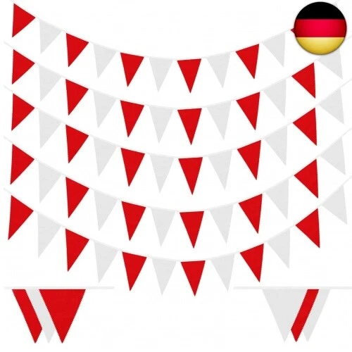 Laipuke Wimpelkette Rot Weiß 10m Wimpelkette Stoff Wimpel Girlande mit 40Pcs  - Bild 1 von 8