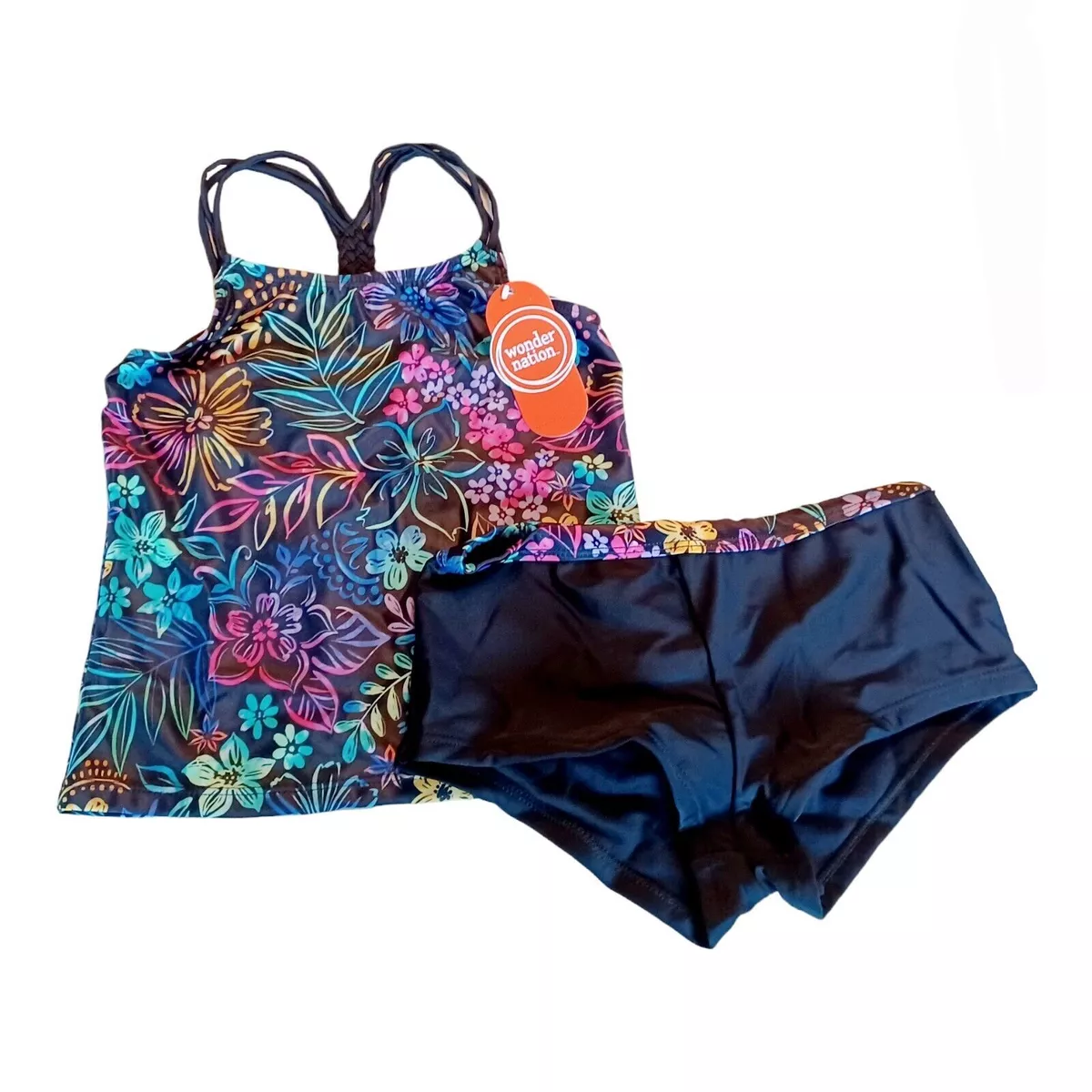 Wonder Nation Girls 2 Pc Tankini Swim Set w/Boyshort Bottoms- XL 14/16 Plus