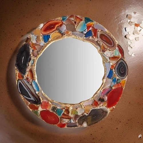Agate Wall Mirror – Semi-Precious Stone Mosaic Art | Luxury Home Décor - Picture 4 of 9