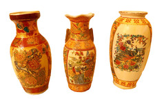 Set of 3 Vintage Chinese Porcelain Peacock Vases Floral Design Decorative Rare