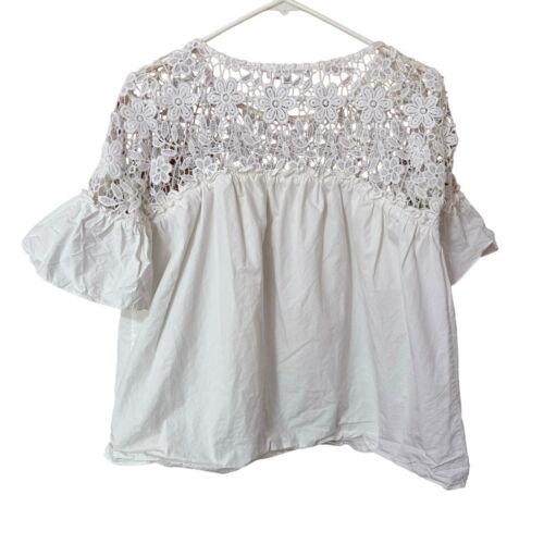 Anthropologie Eri & Ali Belle XS Poplin Peasant Top White Ruffle Cottagecore - Picture 4 of 8