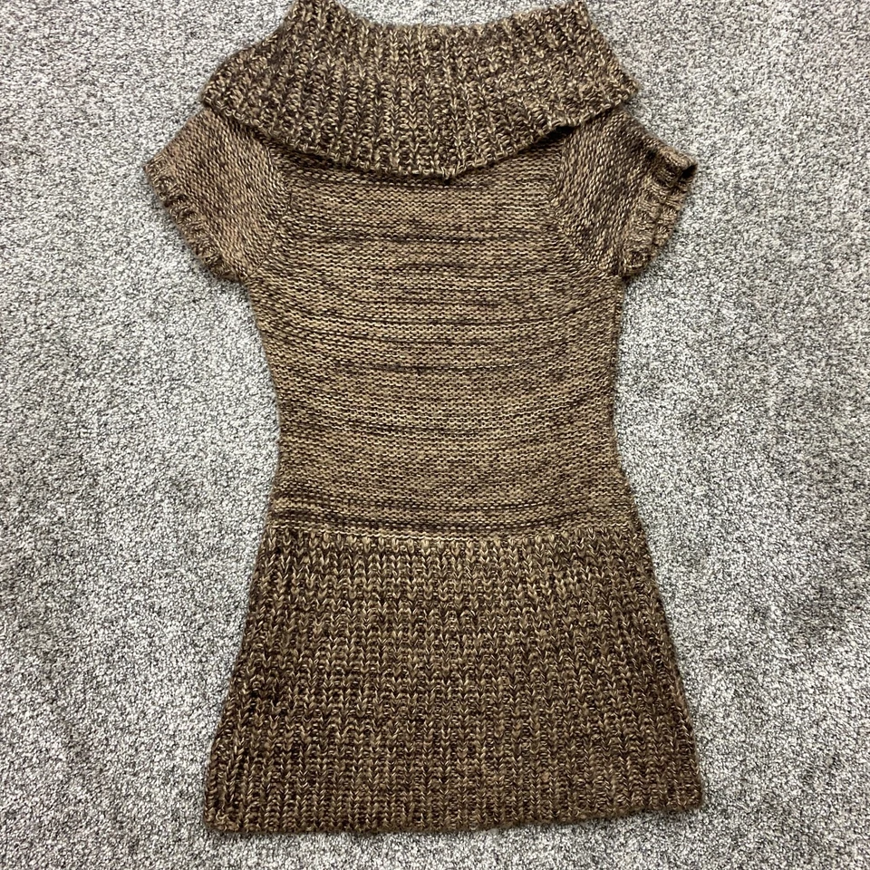 Derek Heart Sweater Dress womens m Brown Short Sleeve Cowl Neck Knit Mini Fall - Image 2 of 4
