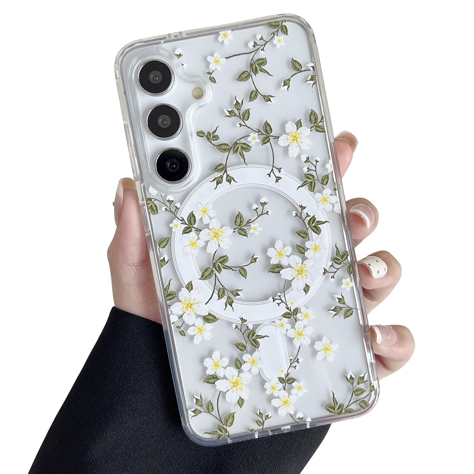 Coque Fleurie Samsung S25 5G avec Anneau Magnétique Puissant