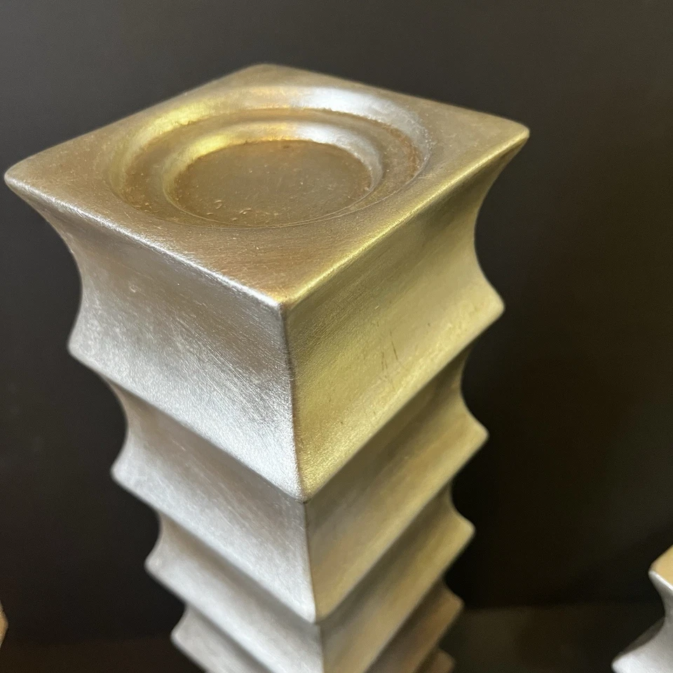 Modern Metal Square Sculpted Geometric Candle Holders Contemporary Geometric 3x - Image 2 of 4