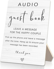 Audio Guest Book Sign - Audio Phone Guestbook Wooden Stand for Wedding 5X7Inch,