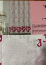 NWT JUICY COUTURE SHOWER CURTAIN WIT HOOKS 70 X 72 LOGO HEARTS WHITE PINK NEW