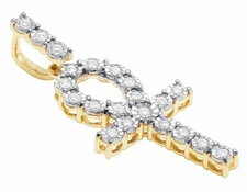 14K Yellow Gold Finish Diamond Miracle Set Ankh Cross Pendant 1.2 Ct 1.5"
