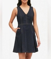 Banana Republic Denim Fit Flare Dress Indigo Blue Dark Wash Sleeveless V-Neck 2