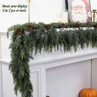 2pcs Artificial Cedar Garland 72'' with 20 artificial pine cones