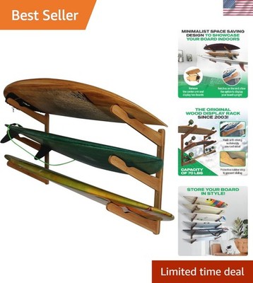 Wooden Surfboard Wall Mount for 3 Surfboards, Snowboards, Skateboards, Kitebo...