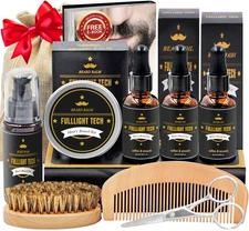 Beard Kit for Men Grooming & Care W/3 Pack Beard Oil, Wash, Balm, Comb, Brush...