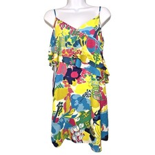 J.Crew Floral Ruffle Cami Mini Dress Womens 4 Yellow Blue Tropical Bright Summer