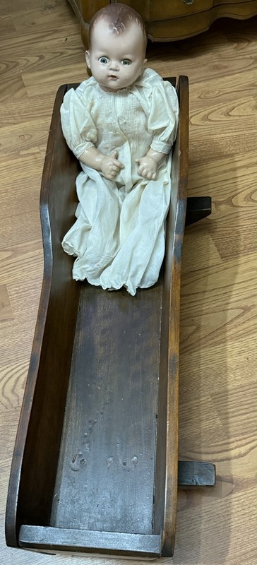 Antique 1940’s Ideal Plassie Doll 15" Composition Pat. No 2252077 W/ Bassinet