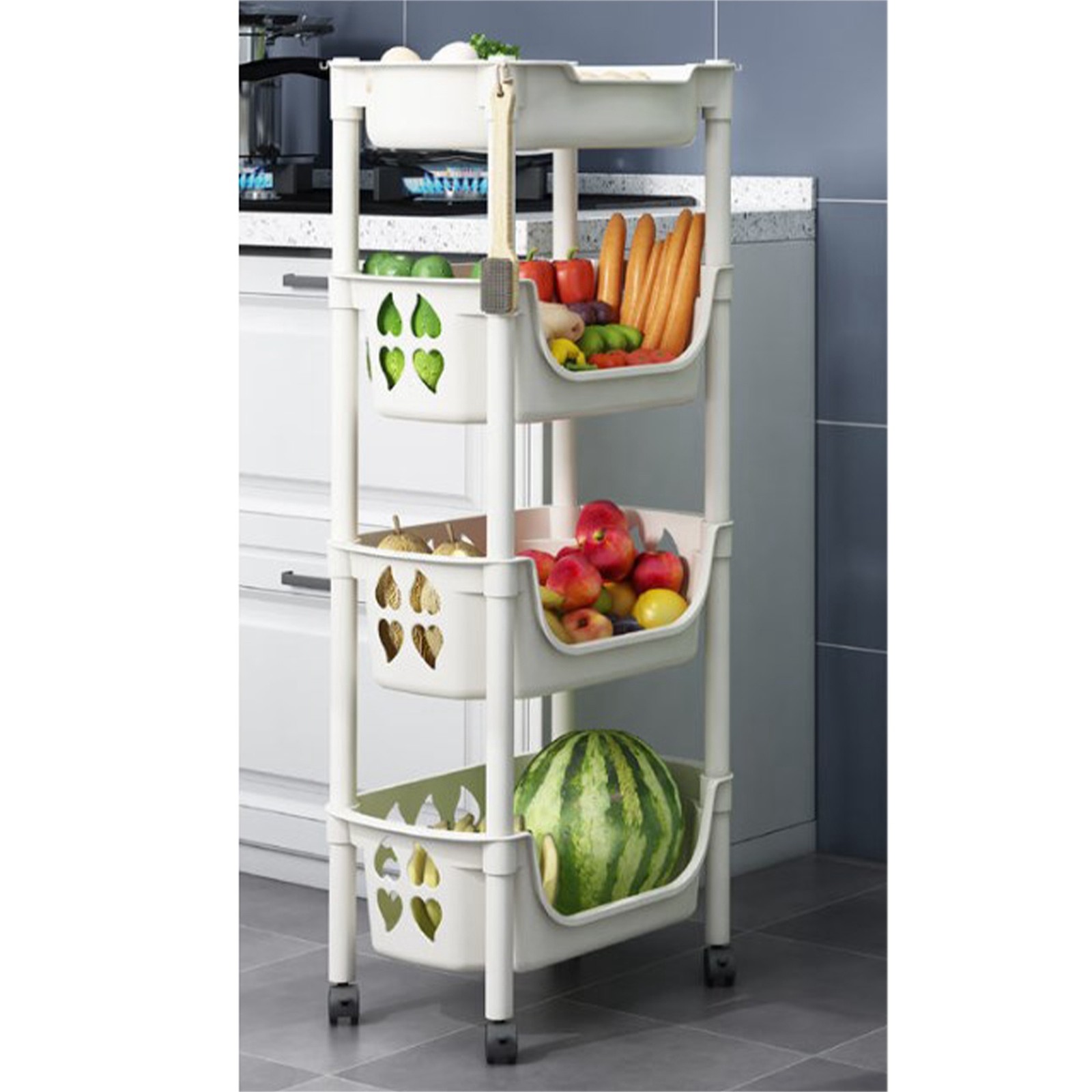 Kitchen Storage Shelf Multi Tier Mobile Toy Snack Fruit Vegetable Utility Cart S