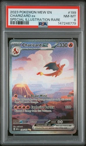 2023 POKEMON MEW EN-151 SPECIAL ILLUSTRATION RARE #199 CHARIZARD EX PSA 8