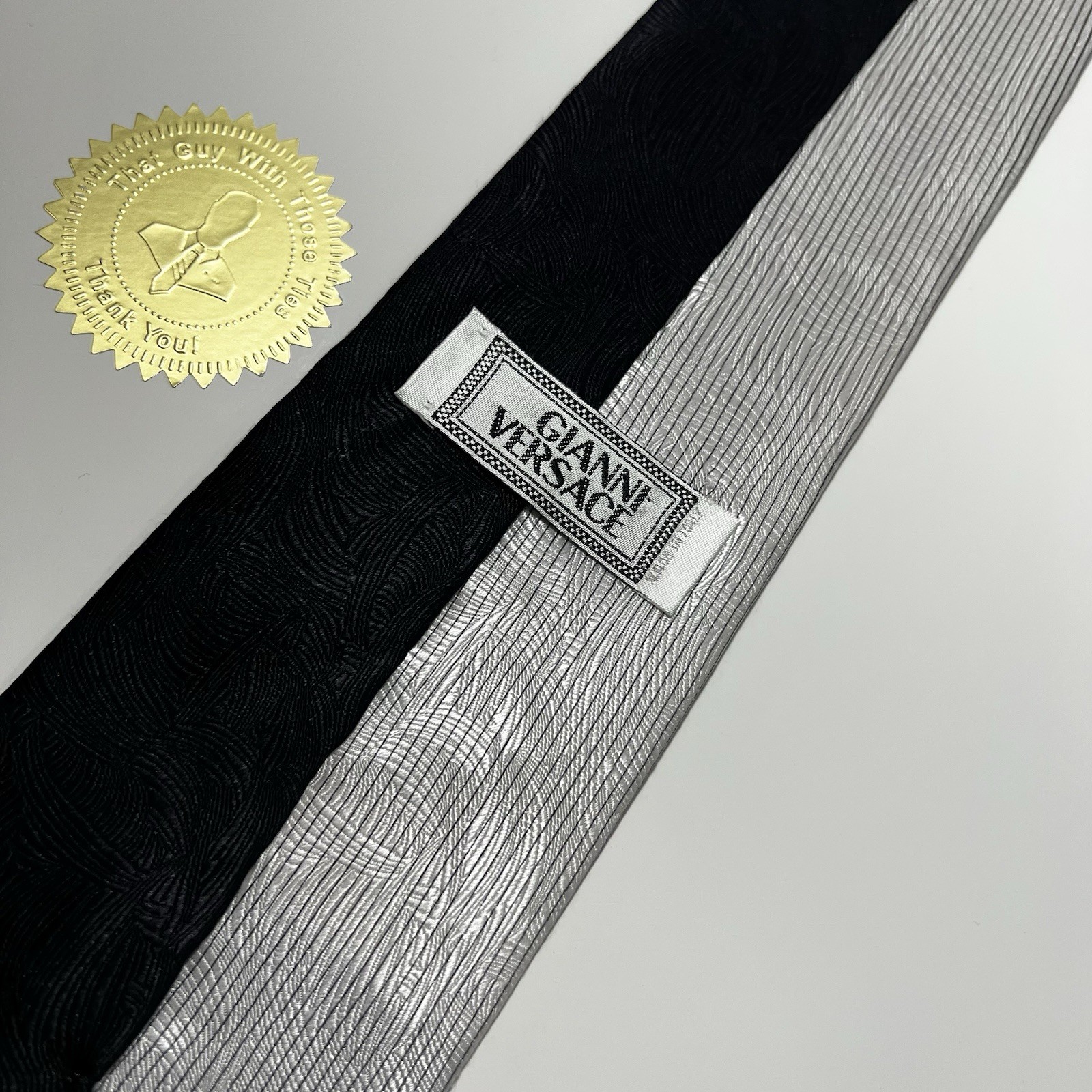 VERSACE Black&Silver Split Pattern Silk Luxury Ti… - image 6