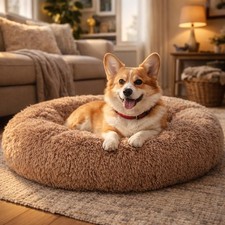 Dog  Cat Bed for Indoor Cats, 24in Calming Donut Pillow mat for Puppy and Ki...