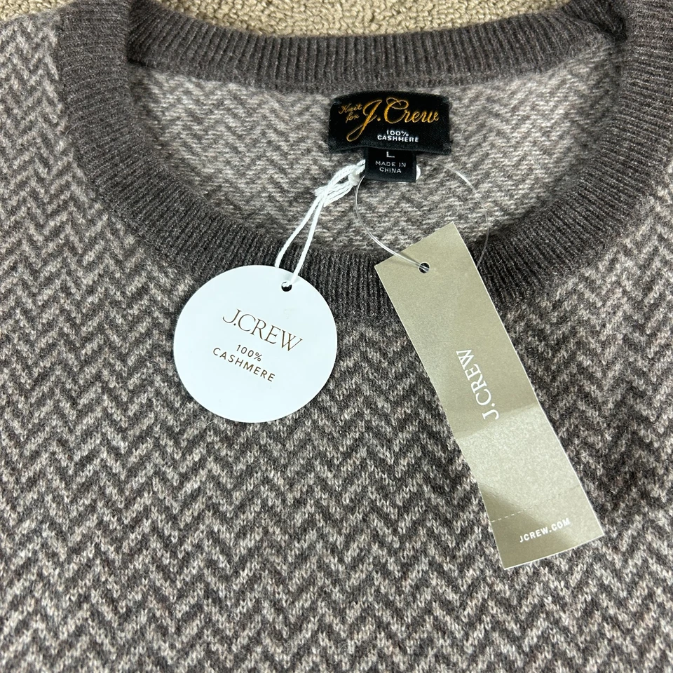 J.Crew Men's 100% Cashmere Sweater Brown Herringbone Jaquard Sz L NWT MSRP $178 - Image 4 of 4
