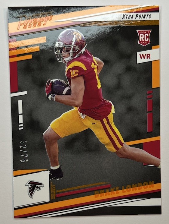Drake London 2022 Prestige Xtra Points Orange /75 RC #309 Falcons USC Rookie