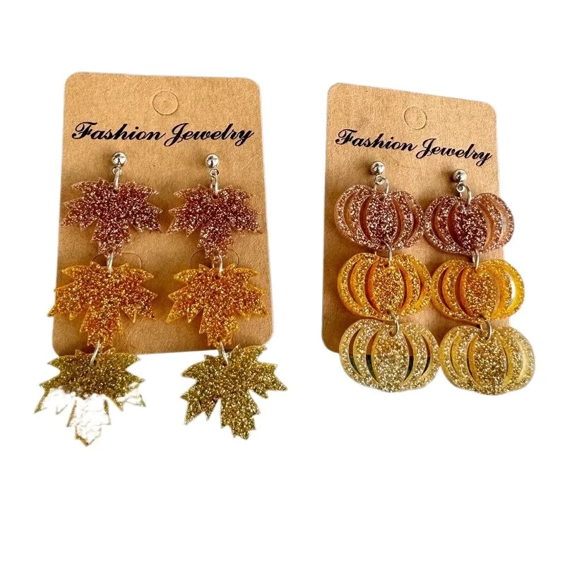 Herbst Ohrringe Tropfen Kürbis Maple Leaf Gespleißt Modisch Damen Schmuck - Bild 3 von 4