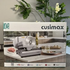 Cusimax Food Slicer 200W 2 7.5” Blades Adjust Thickness Stainless Steel Carriage
