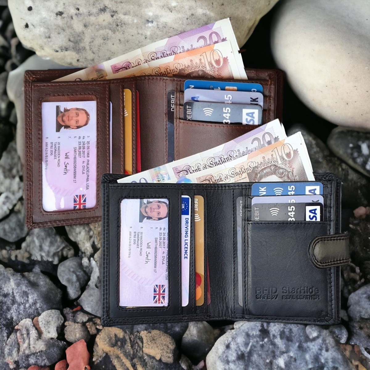 STARHIDE Mens RFID Blocking Soft Real Leather Wallet With Zip Around Coin  Pocket