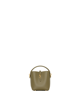 SAINT LAURENT Le 37 Mini $2300 Elmwood Shiny Leather Bucket Bag