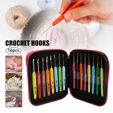 16x Crochet Hooks KnitPro Waves Aluminium Coloured Grip Handle 1mm-6mm With Bag
