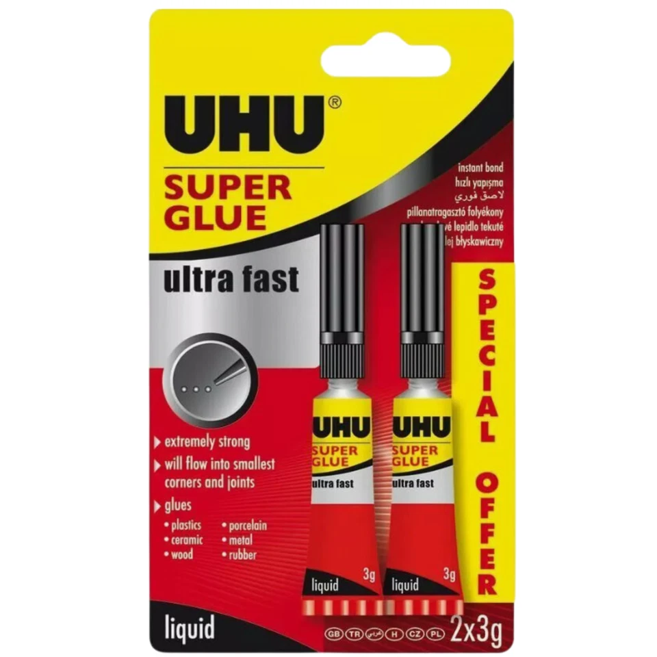 Twin Pack of UHU Super Glue Ultra Fast Liquid Glue - 2 x 3g Tubes - Free Post Pk