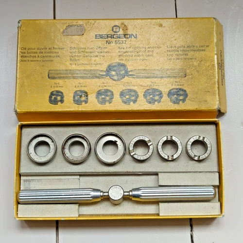 Bergeon 5537 Rolex Case Back Opening Tool, Vintage Complete with 6 dies