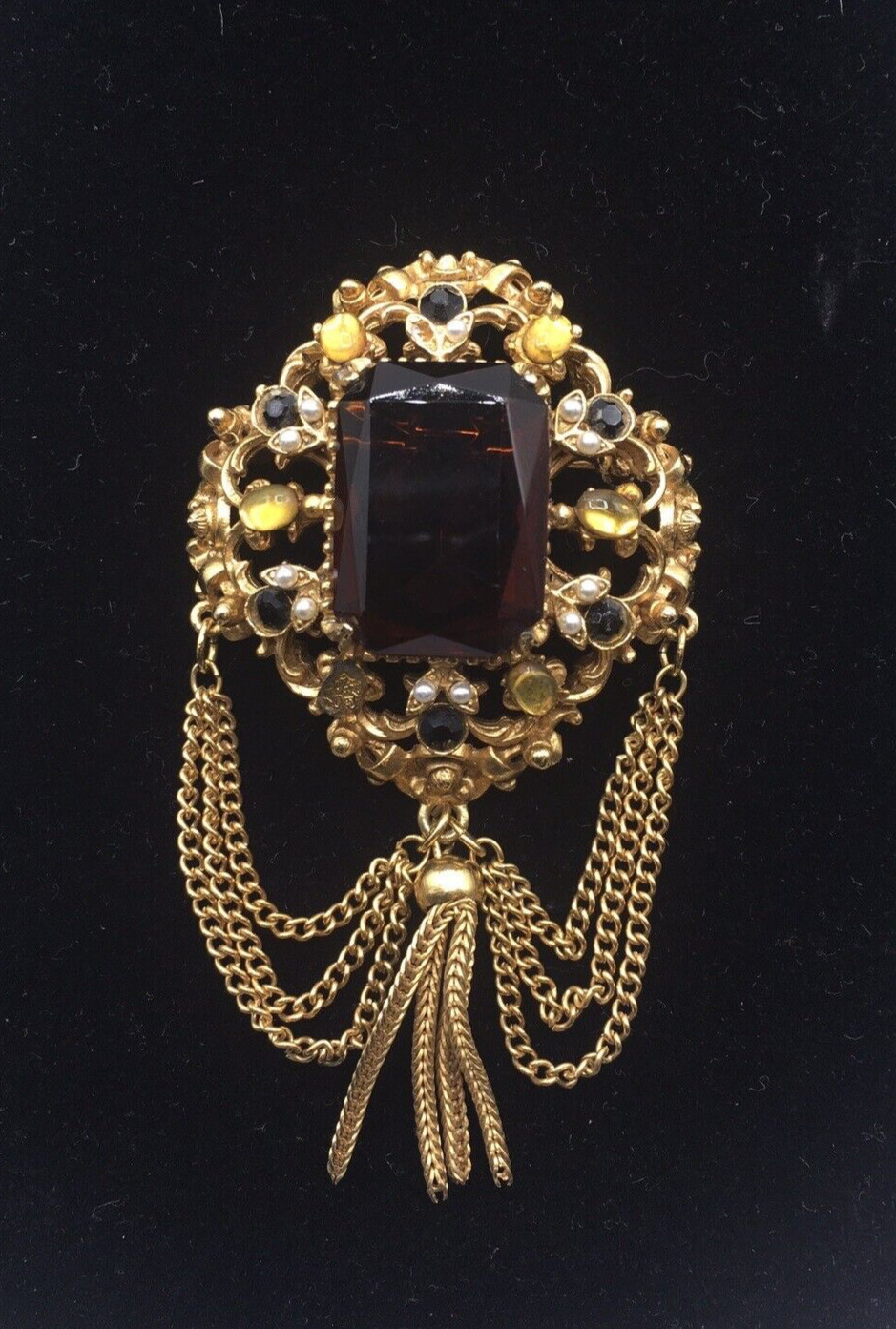 Vtg Florenza Large Brown Rectangular Rhinestone G… - image 2