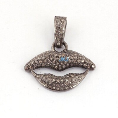 Scheibe Diamant Lippen Charme Anhänger, Rose Schliff Handmade Schöne Halskette