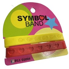 Lot 2 Silicone Wristband Bracelets FUN Symbols Red and Yellow u