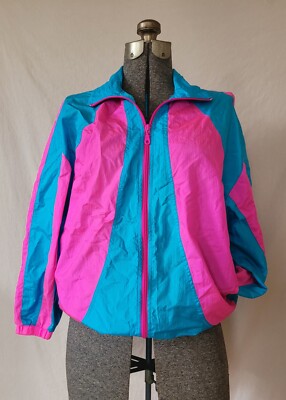 Vintage Bridge Gate Pink Blue Circus Tent Wind Breaker Size Medium 70s 80s
