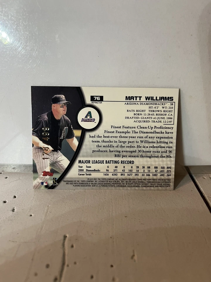 2001 Matt Williams Topps Finest Refractor Card #76 S/N /499 Diamondbacks 9A - Image 2 of 2