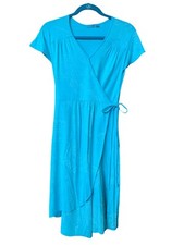 FRESH PRODUCE Women's Wrap Dress Sz Large Aqua Blue Cap Sleeves