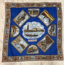 Venezia Venice Landmarks Souvenir Scarf Made in Italy Blue 26" X 26  
