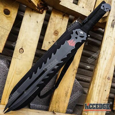 Black FLAMING DEMON Double Edge Ninja FANTASY Saw Back Short