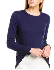 J.McLaughlin Henri Cashmere-Blend Sweater-Size S-Navy Blue-Scalloped Hem-Preppy
