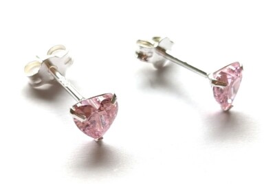 925 Sterling Silber kleine 5 mm rosa Herz CZ Ohrstecker Mädchen B'day GESCHENKBOX